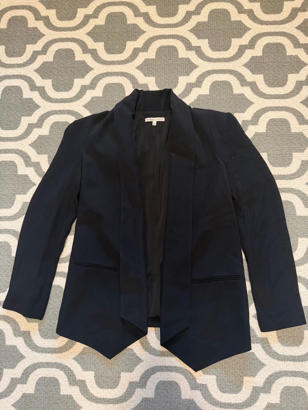 Rebecca Minkoff womens 2 black designer open front blazer lined silk suit jacket - Picture 3 of 10
